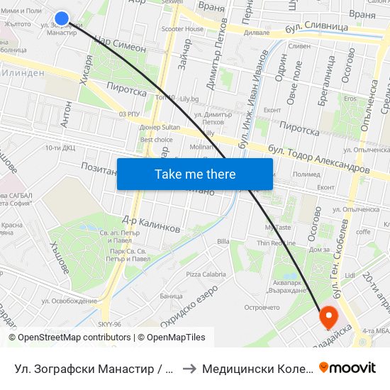Ул. Зографски Манастир / Zografski Manastir St. (1948) to Медицински Колеж ""Й. Филаретова"" map