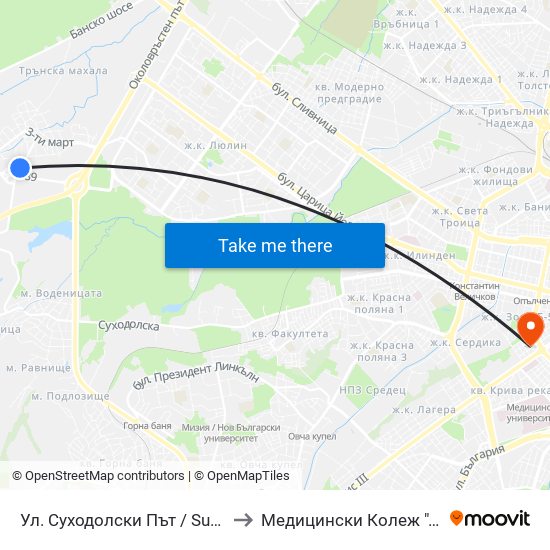 Ул. Суходолски Път / Suhodolski Pat (2199) to Медицински Колеж ""Й. Филаретова"" map