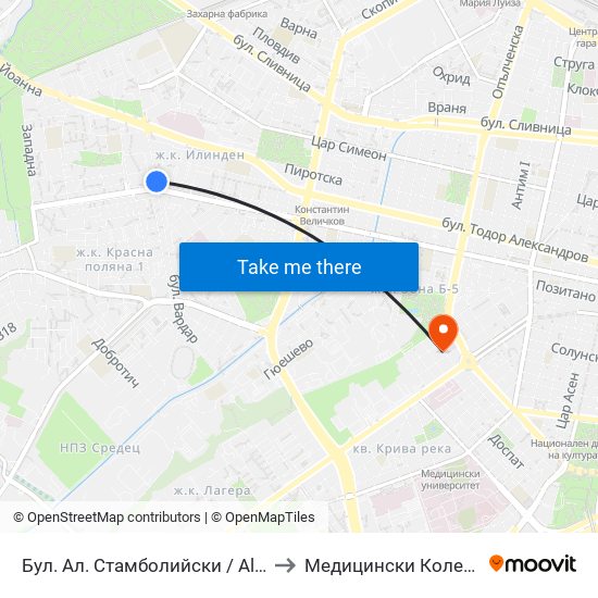 Бул. Ал. Стамболийски / Al. Stamboliyski Blvd. (0281) to Медицински Колеж ""Й. Филаретова"" map
