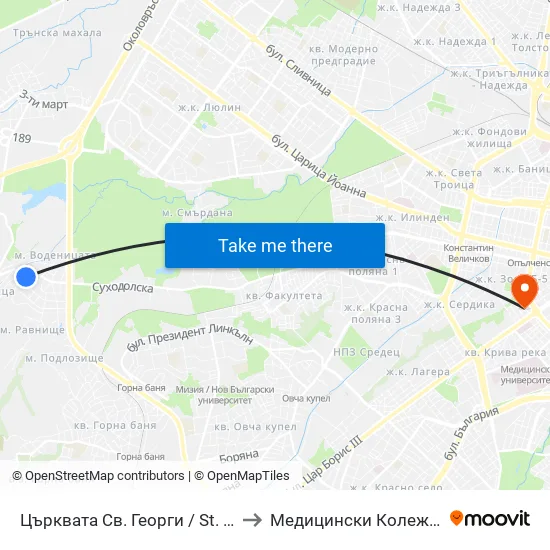 Църквата Св. Георги / St. George Church (2370) to Медицински Колеж ""Й. Филаретова"" map