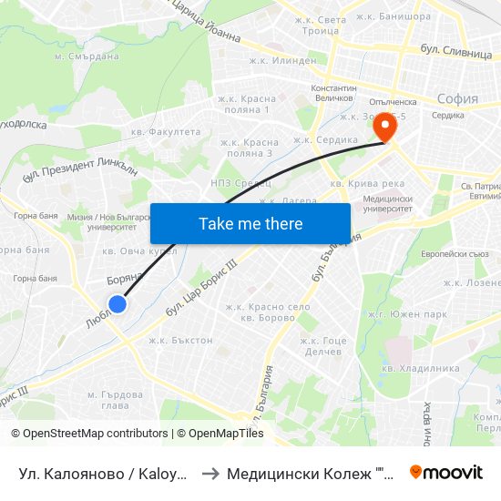 Ул. Калояново / Kaloyanovo St. (0776) to Медицински Колеж ""Й. Филаретова"" map
