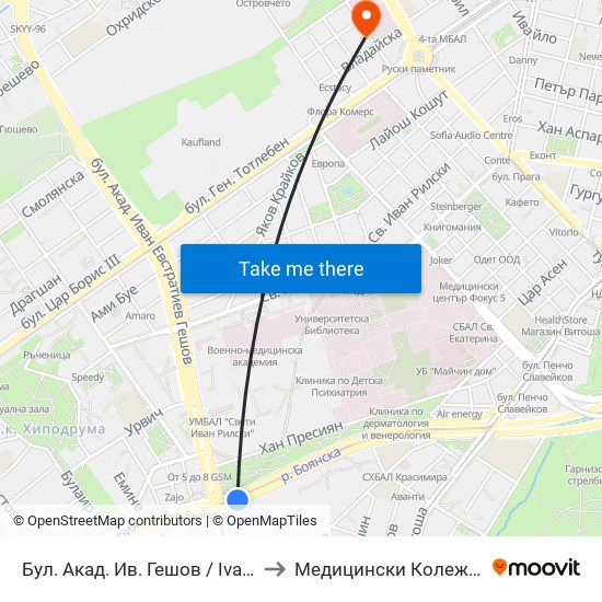 Бул. Акад. Ив. Гешов / Ivan Geshov Blvd. (0272) to Медицински Колеж ""Й. Филаретова"" map