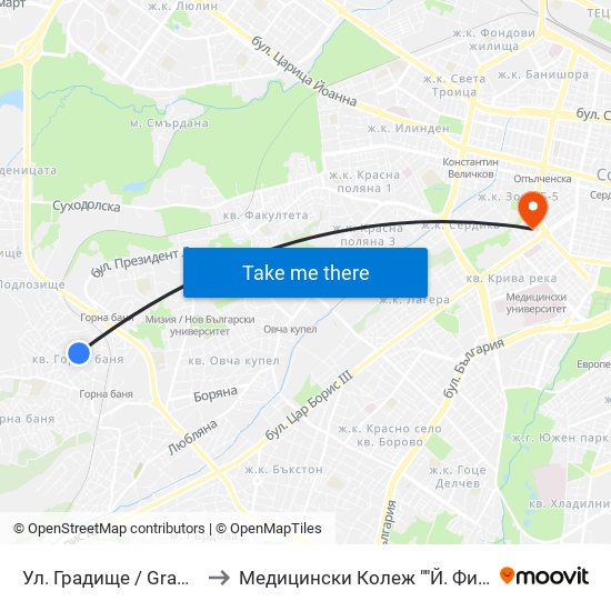 Ул. Градище / Gradishte St. to Медицински Колеж ""Й. Филаретова"" map