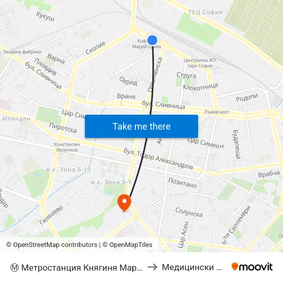 Ⓜ️ Метростанция Княгиня Мария Луиза / Kn. Maria Luisa Metro Station (6430) to Медицински Колеж ""Й. Филаретова"" map