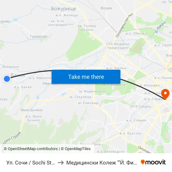 Ул. Сочи / Sochi St. (2786) to Медицински Колеж ""Й. Филаретова"" map
