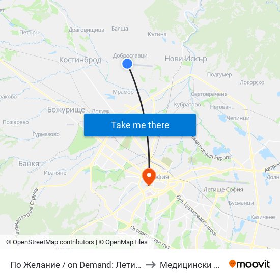 Летище Доброславци / Dobroslavtsi Airport (1002) to Медицински Колеж ""Й. Филаретова"" map