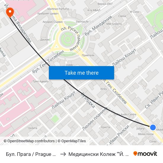 Бул. Прага / Prague Blvd. (0362) to Медицински Колеж ""Й. Филаретова"" map