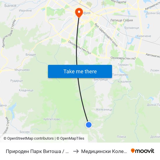 Природен Парк Витоша / Vitosha Nature Park (6618) to Медицински Колеж ""Й. Филаретова"" map