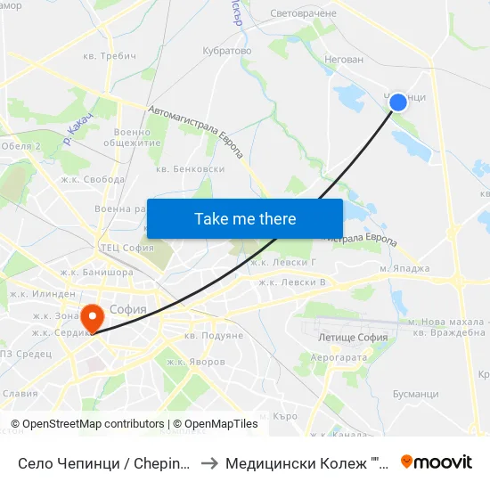 Село Чепинци / Chepintsi Village (6166) to Медицински Колеж ""Й. Филаретова"" map