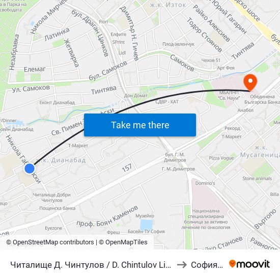 Читалище Д. Чинтулов / D. Chintulov Library (2365) to Софиямед map