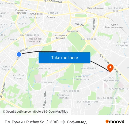 Пл. Ручей / Ruchey Sq. (1306) to Софиямед map
