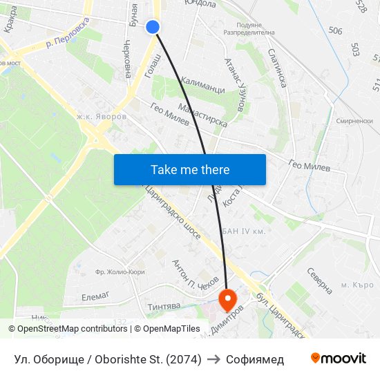 Ул. Оборище / Oborishte St. (2074) to Софиямед map