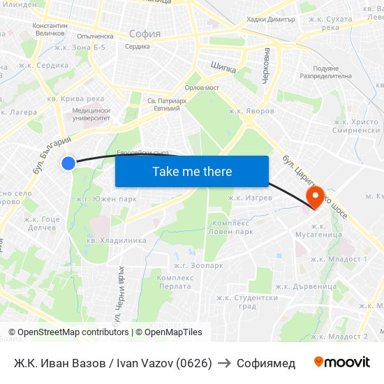 Ж.К. Иван Вазов / Ivan Vazov (0626) to Софиямед map