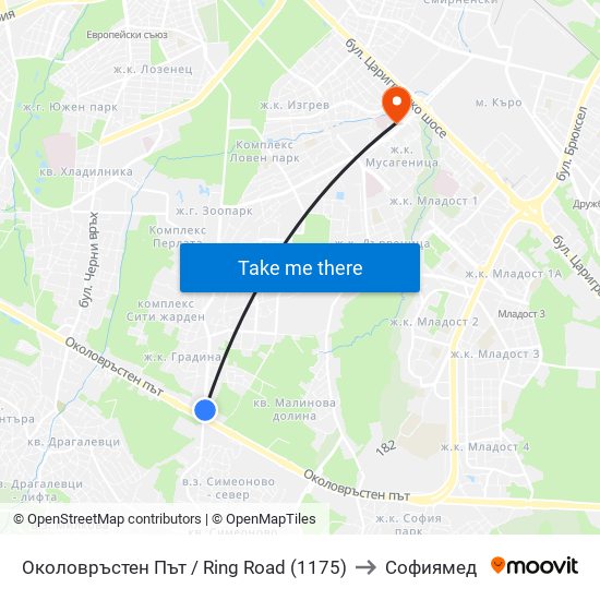 Околовръстен Път / Ring Road (1175) to Софиямед map