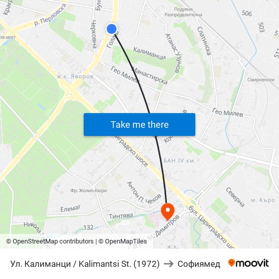 Ул. Калиманци / Kalimantsi St. (1972) to Софиямед map