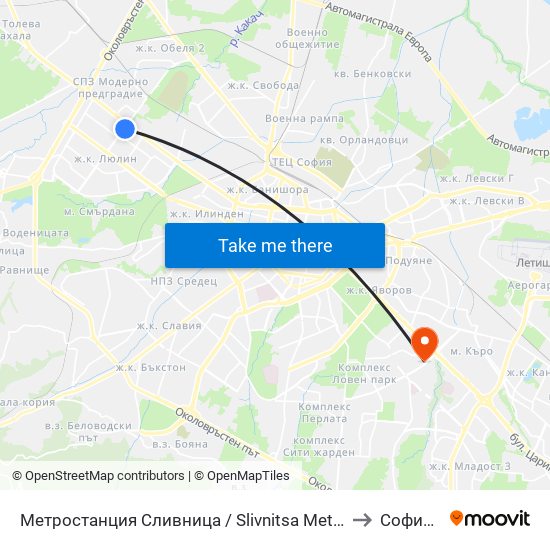 Метростанция Сливница / Slivnitsa Metro Station (1063) to Софиямед map