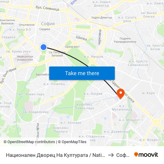 Национален Дворец На Културата / National Palace Of Culture (1136) to Софиямед map