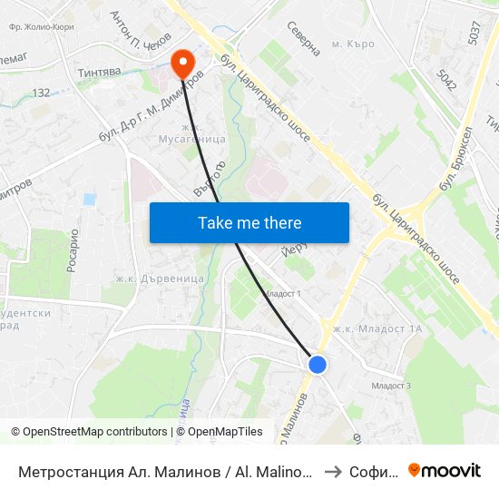 Метростанция Ал. Малинов / Al. Malinov Metro Station (0170) to Софиямед map