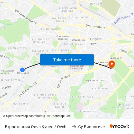 Ⓜ️ Метростанция Овча Купел / Ovcha Kupel Metro Station  (0352) to Су Биологически Факултет map