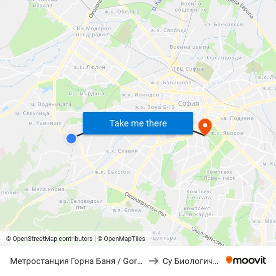 Метростанция Горна Баня / Gorna Banya Metro Station (0683) to Су Биологически Факултет map