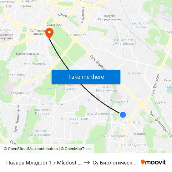 Пазара Младост 1 / Mladost 1 Market (0969) to Су Биологически Факултет map