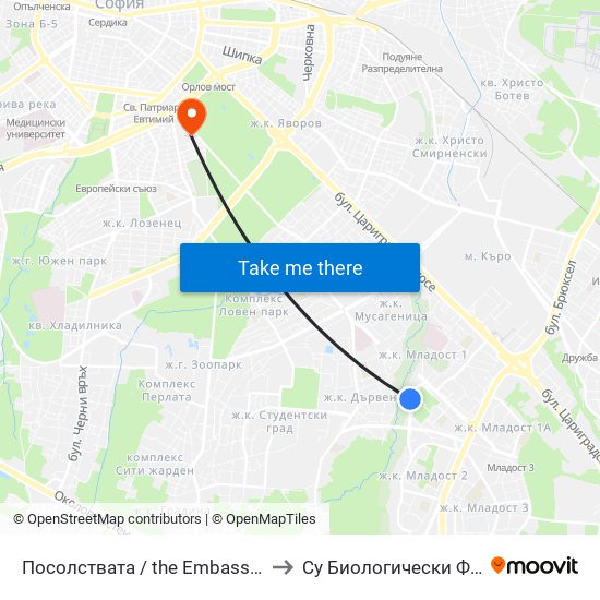 Посолствата / the Embassies (1401) to Су Биологически Факултет map
