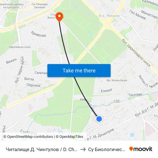 Читалище Д. Чинтулов / D. Chintulov Library (2365) to Су Биологически Факултет map