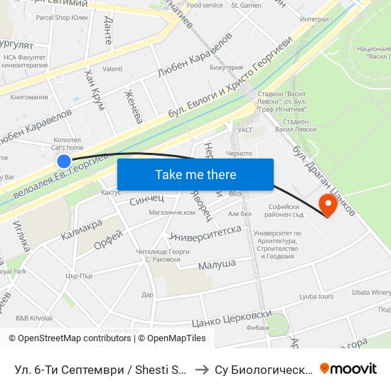 Ул. 6-Ти Септември / Shesti Septemvri St. (1808) to Су Биологически Факултет map