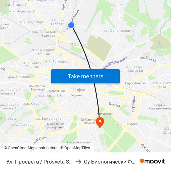 Ул. Просвета / Prosveta St. (2142) to Су Биологически Факултет map