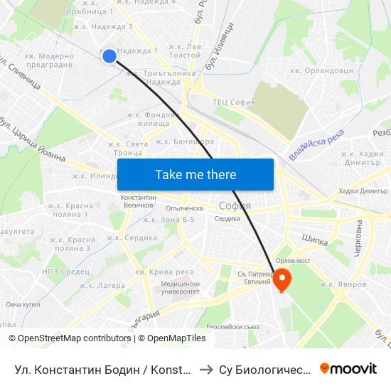Ул. Константин Бодин / Konstantin Bodin St. (2004) to Су Биологически Факултет map