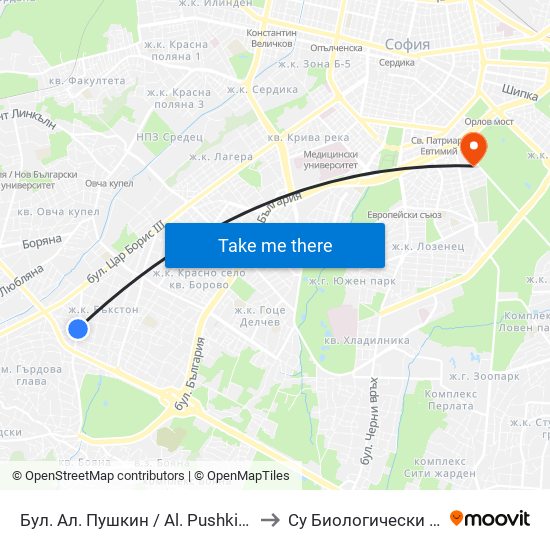 Бул. Ал. Пушкин / Al. Pushkin Blvd. (0276) to Су Биологически Факултет map