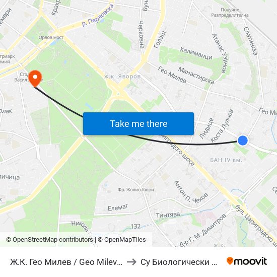 Ж.К. Гео Милев / Geo Milev Qr. (0595) to Су Биологически Факултет map