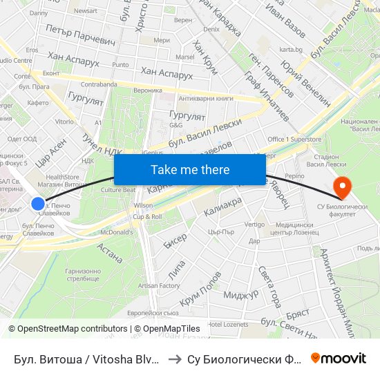 Бул. Витоша / Vitosha Blvd. (0302) to Су Биологически Факултет map