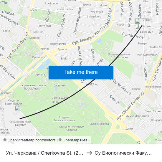 Ул. Черковна / Cherkovna St. (2259) to Су Биологически Факултет map