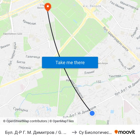 Бул. Д-Р Г. М. Димитров / G. M. Dimitrov Blvd. (0318) to Су Биологически Факултет map