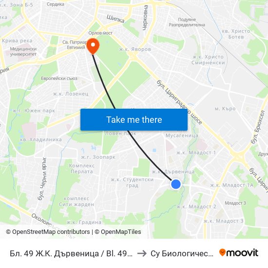 Бл. 49 Ж.К. Дървеница / Bl. 49, Darvenitsa Qr. (1588) to Су Биологически Факултет map