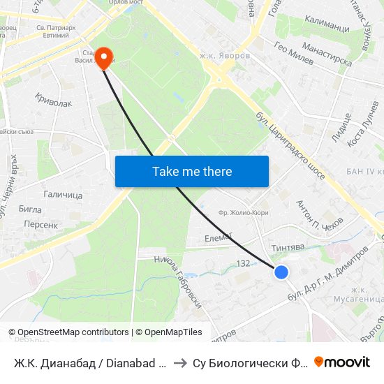 Ж.К. Дианабад / Dianabad Qr. (0627) to Су Биологически Факултет map