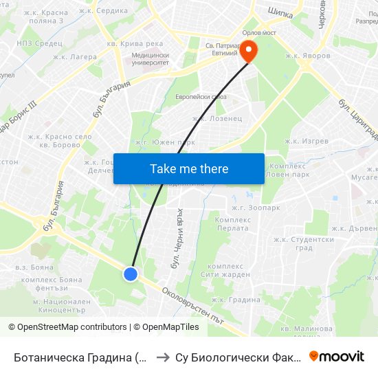 Ботаническа Градина (2685) to Су Биологически Факултет map