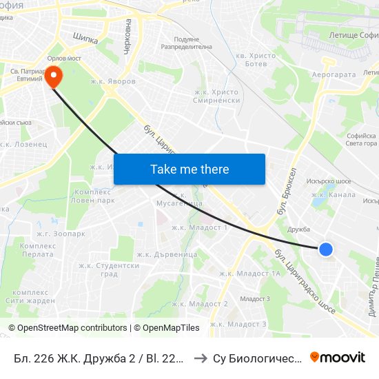 Бл. 226 Ж.К. Дружба 2 / Bl. 226, Druzhba 2 Qr. (2417) to Су Биологически Факултет map