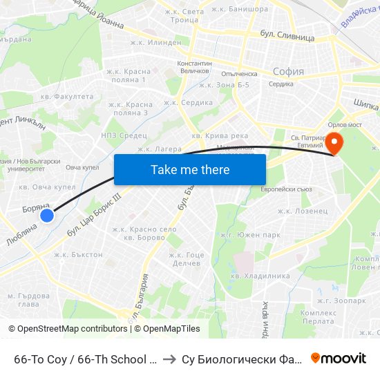 66-То Соу / 66-Th School (0042) to Су Биологически Факултет map