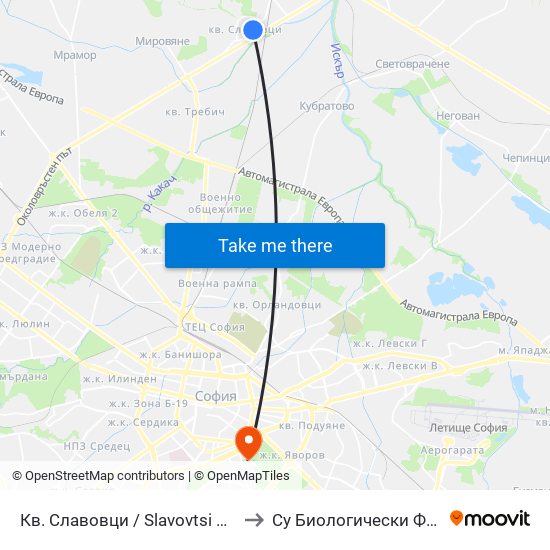 Кв. Славовци / Slavovtsi Qr. (0903) to Су Биологически Факултет map