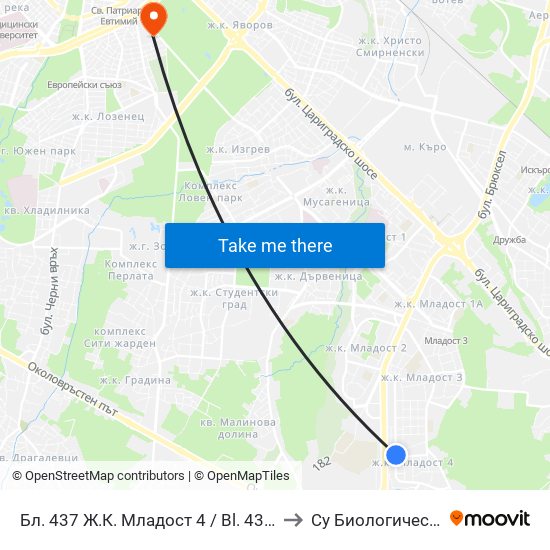 Бл. 437 Ж.К. Младост 4 / Bl. 437, Mladost 4 Qr. (0219) to Су Биологически Факултет map