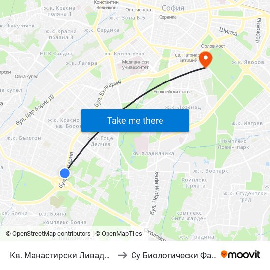 Кв. Манастирски Ливади (0866) to Су Биологически Факултет map