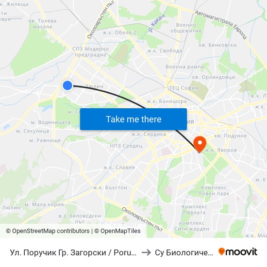 Ул. Поручик Гр. Загорски / Poruchik Gr. Zagorski St. (2133) to Су Биологически Факултет map