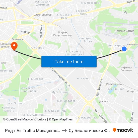 Рвд / Air Traffic Management (2453) to Су Биологически Факултет map
