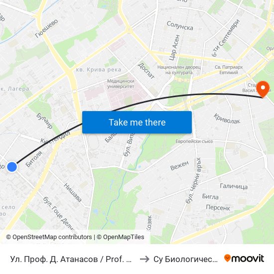 Ул. Проф. Д. Атанасов / Prof. D. Atanasov St. (2134) to Су Биологически Факултет map