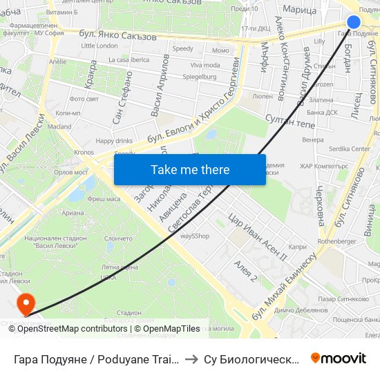 Гара Подуяне / Poduyane Train Station (0471) to Су Биологически Факултет map