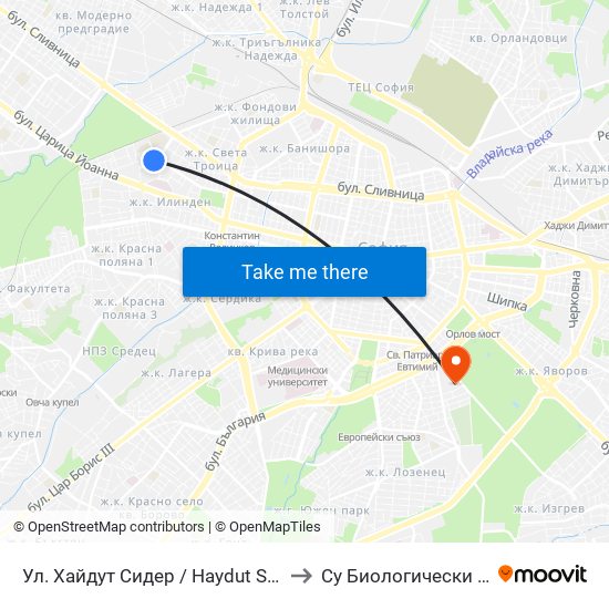 Ул. Хайдут Сидер / Haydut Sider St. (2226) to Су Биологически Факултет map
