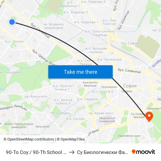 90-То Соу / 90-Th School (2277) to Су Биологически Факултет map