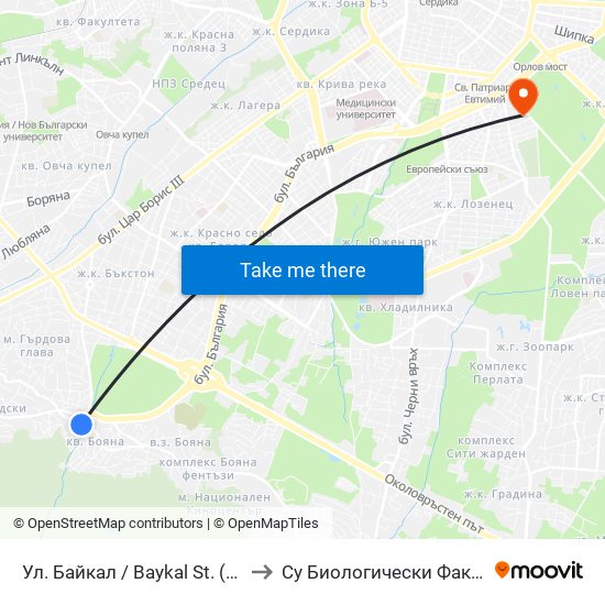 Ул. Байкал / Baykal St. (1836) to Су Биологически Факултет map